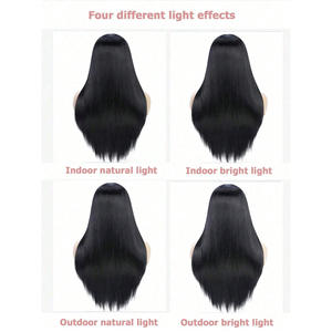 Perruque synthétique noire longue et droite Dm, 28 pouces, en fibre Kanekalon sans colle, pour toutes les formes de visage - Product Image 3