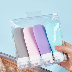 4 In 1 Portable Leak Proof Travel Cosmetic Squeeze Dispenser Refillable Silicone Travel Bottle Set Kit For Toiletries