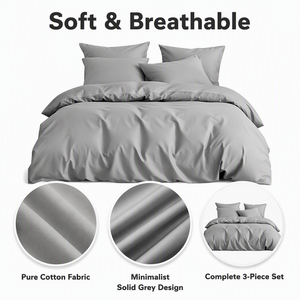Ensemble de literie en coton gris uni minimaliste, 100% doux, housse de couette pour B&B, livraison directe UE, 3 pièces, stock Pologne - Product Image 2