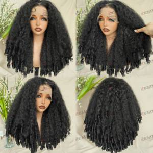 <span class=keywords><strong>Parrucca</strong></span> Sintetica Premium KEMY HAIR con Frontale in Pizzo, Ricci Afro Kinky, Fibra Resistente alle Alte Temperature, Parrucche Intrecciate Sintetiche per Donne di Colore - Product Image 6