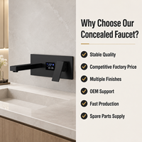 Robinet de lavabo encastré noir en acier inoxydable avec affichage numérique, mitigeur chaud/froid et cartouche en céramique – Vente en gros