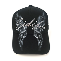 Casquette de baseball personnalisée avec broderie 3D chromée, ailes de chérubin, streetwear noir, BSCI, usine OEM ODM