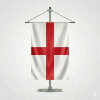 Drapeau de bureau carré de l'équipe nationale d'Angleterre en polyester et acrylique, imperméable, séchage rapide, durable, réglable, pour supporters de football