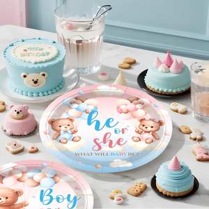 ของตกแต่งงานเฉลยเพศลูกชายหรือลูกสาว ประกอบด้วยตุ๊กตาหมีสีชมพูและสีฟ้า จาน ชุดผ้าเช็ดปาก ป้ายแขวน ผ้าปูโต๊ะ และที่ประดับหน้าเค้ก - Product Image 2