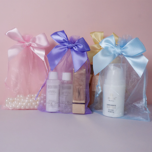 Sac en <span class=keywords><strong>Organza</strong></span> rose bleu <span class=keywords><strong>10x15</strong></span> cm, 50 pièces, emballage de bijoux, cadeau, pochette à cordon transparent, avec nœud de ruban - Product Image 1