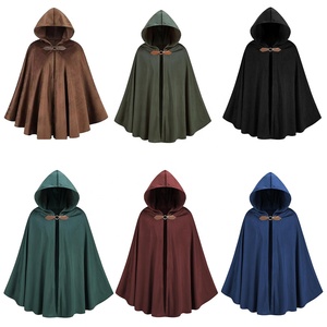 Cape à capuche médiévale noire vintage avec boucle à anneau métallique, robe de sorcier pour fête costumée d'Halloween - Product Image 6