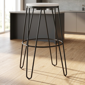 Taburete de Bar Moderno e Industrial, Ecológico, con Estructura de Madera y Metal, Altura de Mostrador, Estable y Duradero, para Hogar, Cocina, Isla, Centro Comercial, Comedor - Product Image 4