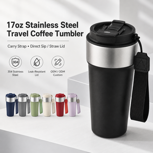 New Custom Logo 17oz 304 Stainless Steel Vacuum Insulated <b>Coffee</b> Mug Leakproof Travel Tumbler With Lanyard for Outdoor - Product Image 1