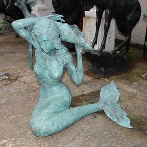 Dauphin en bronze de jardin extérieur et fontaine d'eau en forme de sirène grandeur nature - Product Image 2