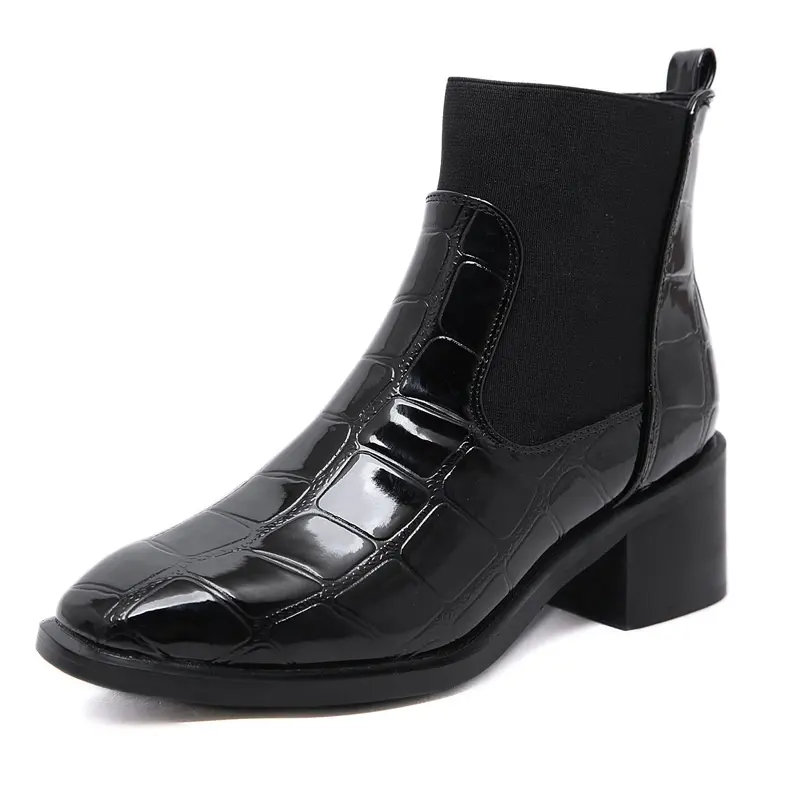 Hot sale good quality pu leather boots black fashion ankle boots for women