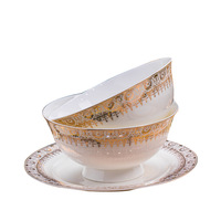 Service de vaisselle haut de gamme en céramique de Jingdezhen, avec bordure dorée, style européen, compatible micro-ondes