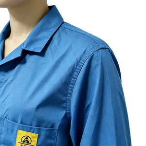 Combinaison <span class=keywords><strong>antistatique</strong></span> ESD avec pantalon, col rabattable, lavable et réutilisable, à fermeture éclair, anti-poussière, pour salle blanche et laboratoire, vente en gros - Product Image 5