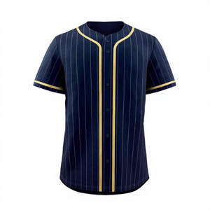 Camiseta de Béisbol a Rayas Azul Marino para Hombre, Manga Corta, Absorbe la Humedad, Cierre de Botones, Ropa Deportiva, Corte Regular, Todas las Temporadas - Product Image 1