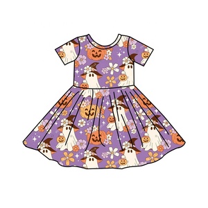 Vestito a Ruota in Fibra di Bambù per Bambine, Manica Corta con Motivi di <span class=keywords><strong>Zucca</strong></span>, Fantasma e Fiori, <span class=keywords><strong>Abito</strong></span> per Feste Autunnali 2-8 Anni - Product Image 6