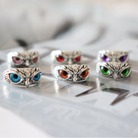 2022 mode hibou anneau Design hibou anneau multicolore yeux couleur argent hommes femmes fiançailles anneaux de mariage bijoux cadeau redimensionnable