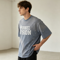 T-shirts surdimensionnés en coton vintage lavé, personnalisés OEM, style streetwear, imprimés à l'encre éclaboussée et à la peinture pulvérisée pour hommes