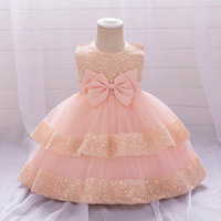 Robe de princesse à col rond pour enfants, style européen et américain, avec paillettes, pour bébé fille d'un an, robe de performance pour anniversaire