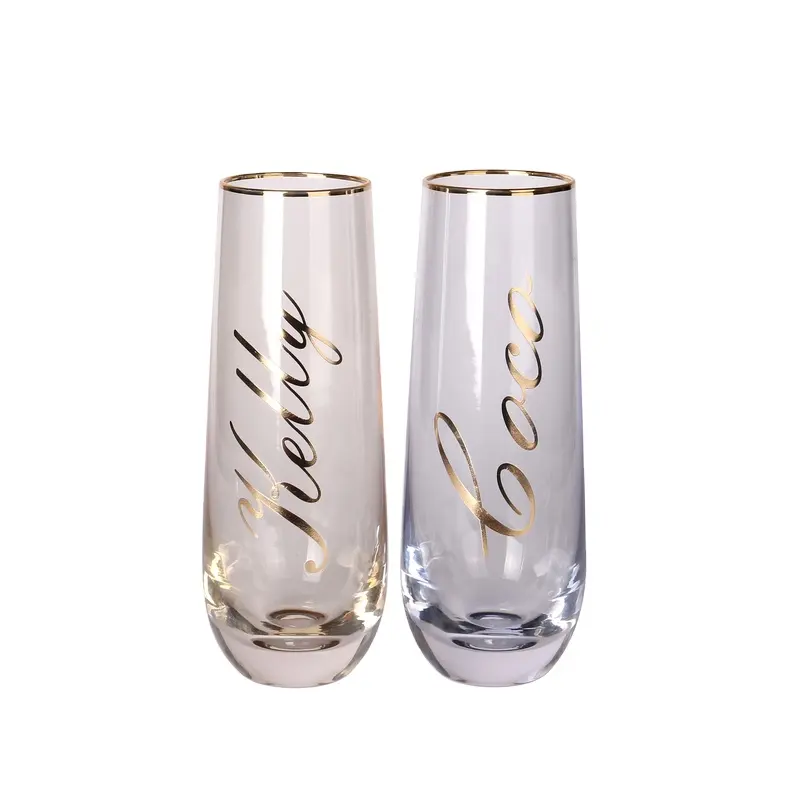 Custom Gold Rim Stemless Champagne Flutes Glasses Wine Glass With Printing Logo For Wedding Banquet Party