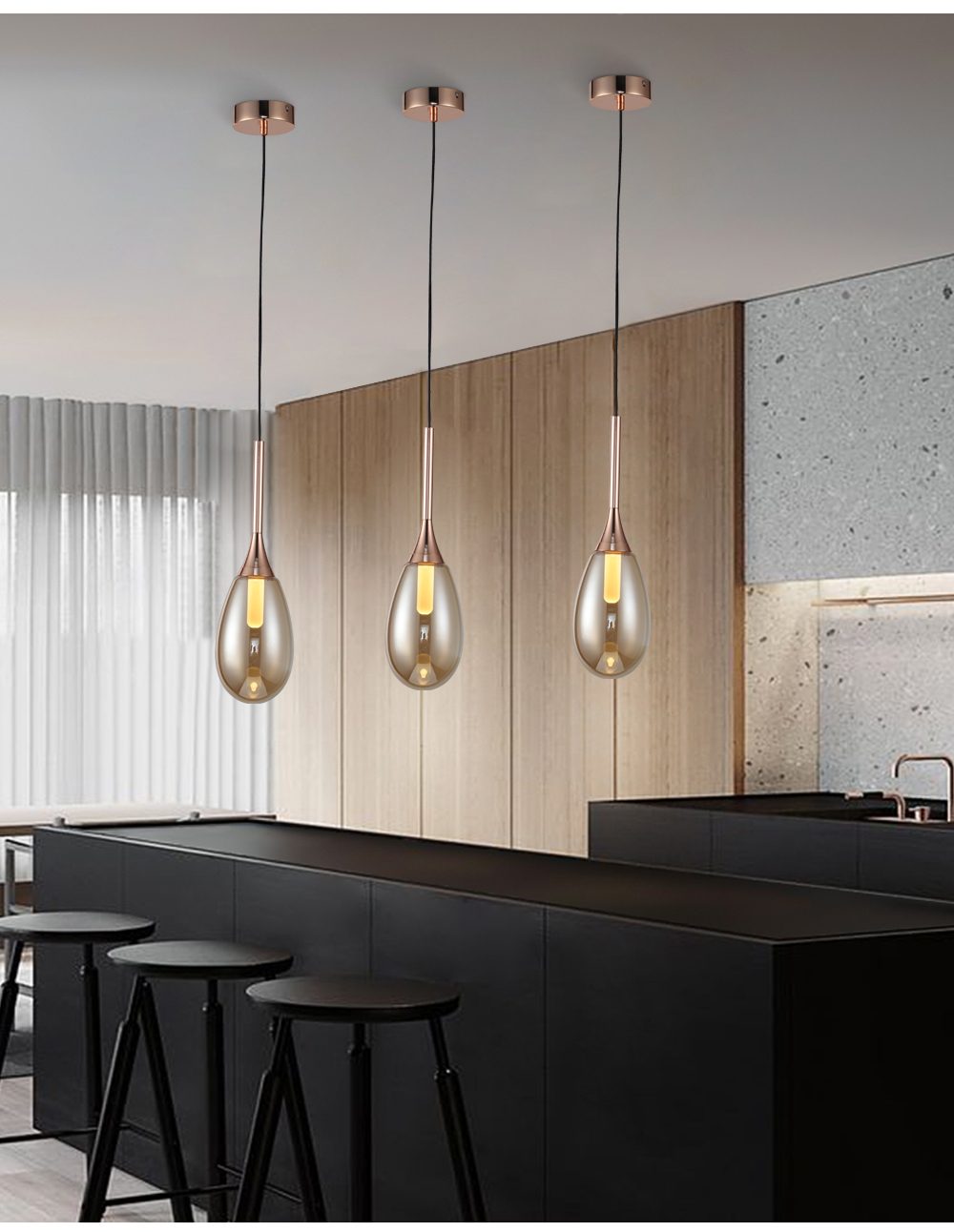 Nordic Crystal Chandelier 1-Light Bedroom Modern Linear Glass Pendant Light Dinning LED Pendant Lighting for Kitchen