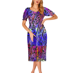 2023 <span class=keywords><strong>Mumu</strong></span> Image Frauen Blumen druck Kleid Polynesian Samoan Tribal Pattern Design Süße Laterne Ärmel lässig umwelt freundlich - Product Image 3