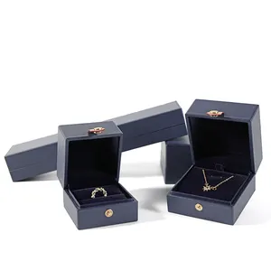 Custom Logo Pu Leather Jewellery Packaging Case For Necklace Earrings Rings Luxury Orange Grey Jewelry Box