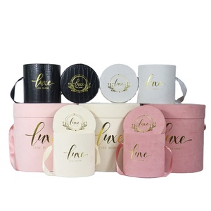 Extravagant round gift boxes for flower leather/velvet cylinder flower box with handle
