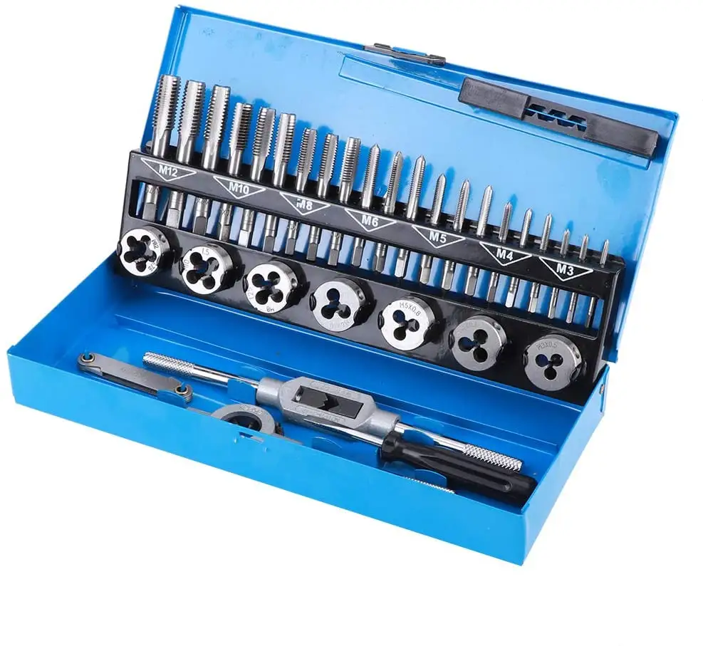 32PCS Metric Tap and Die Sets Fine Carbon Steel Alloy Steel HSS Screw Thread Drill KIT wrench Pitch Gauge TDS32A