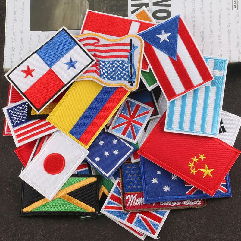Série bandeira nacional bordada a máquina em remendos, serviço personalizado coreano aceito, EUA, Reino Unido, Austrália, Alemanha, França, Japão, Coreia