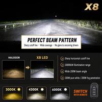 Ampoule de phare LED P65 X8 contrôlée par application, 200W, tricolore, clignotante, H4 H7 9005, IP67, aluminium CSP, éclairage automobile