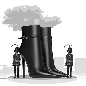 NSB014 2021 Bottines à talon aiguille en cuir pour femme, style occidental, bout pointu, fermeture éclair, automne-hiver - Product Image 3