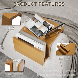 Bandeja de madera para reposabrazos de sofá con soporte para teléfono y almacenamiento de libros para uso en la sala de estar - Product Image 3