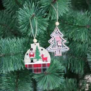 Wooden <b>Christmas</b> Hanging Ornament Round Tree Shape Plaid Design <b>Nutcracker</b> Deer Decor <b>For</b> Xmas Tree Decoration - Product Image 4
