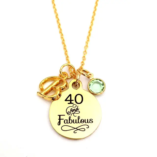 Fabulous 925 sterling silver 18k gold plated gemstones initial letter coin 40th 50th 60th Birthday Gifts necklaces