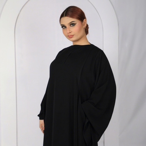 Abaya Negra de Crepé para Mujer, Manga Larga, Corte Holgado, Cuello Redondo, Vestido Modesto, Color Sólido Minimalista, Ropa Islámica para Eid y Uso Diario - Product Image 1