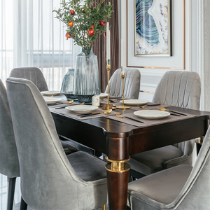 Luxury American Modern Luxury <strong>4</strong> - 6 Seater <strong>Grey</strong> Velvet <strong>Chairs</strong> Walnut Solid Wood Table <strong>Dining</strong> Table <strong>Set</strong> - Product Image 2