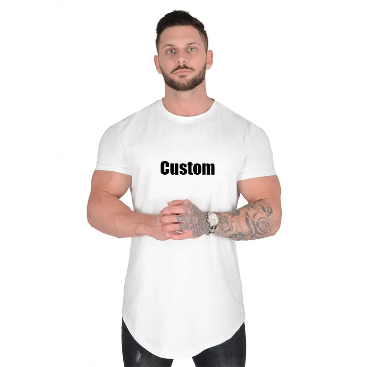 Summer fashion scallop hem t shirt mens hip hop tees curved hem extra long line mens t shirts