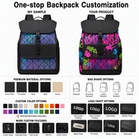 Sac à dos géométrique irisé à marque privée avec compartiment pour ordinateur portable en tissu à motif losanges et poche pour tablette, idéal pour les jeunes, les trajets urbains et les voyages
