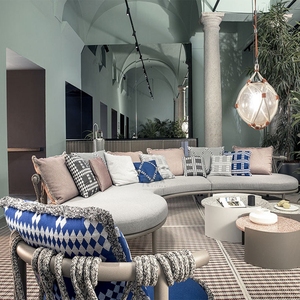 أثاث حدائق بإطار من الألومنيوم مع نسيج حبال، طقم أريكة للشرفة، أريكة فاخرة للباحة، أريكة خارجية منحنية - Product Image 5