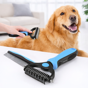 Brosse démêlante en acier inoxydable pour animaux <span class=keywords><strong>de</strong></span> compagnie, peigne <span class=keywords><strong>de</strong></span> toilettage pour chiens et chats, outil <span class=keywords><strong>de</strong></span> démêlage, élimination des poils, râteau pour sous-ventre et poils longs - Product Image 1