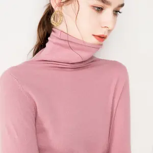 Women's high collar cashmere sweater pullover thickened T shirt pile neck Knitted slim sweater