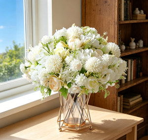 HNVNER Fleurs <span class=keywords><strong>de</strong></span> lys en soie modernes faites à la main, 2 bouquets, blanc, grandes compositions florales pour mariage, Saint-Valentin, remise <span class=keywords><strong>de</strong></span> diplôme, hôtel - Product Image 1