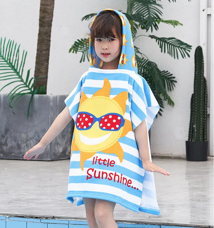 Poncho per bambini con cappuccio personalizzato all'ingrosso asciugamano da spiaggia con cappuccio