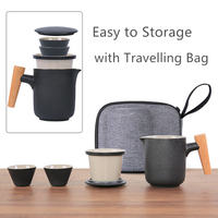 Tasses à thé en céramique avec poignée en bois, ensemble de tasses chinoises, grises et noires, personnalisées, avec couvercle infuseur, sac de voyage, pièces