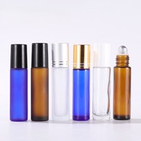 Vente en gros 5ml/8ml/10ml/15ml rouleau de sérigraphie clair givré huile essentielle crème de soin de la peau bouteille en verre couvercle en aluminium PP