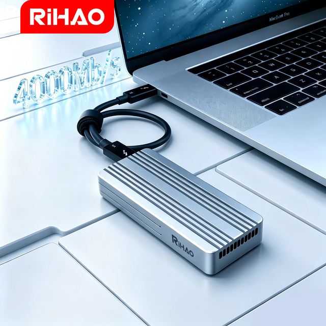 RIHao R40 Max Aluminum USB4 M.2 NVMe SSD Enclosure Thunderbolt 3/4 Compatible 40Gbps for Mac Mini/Laptop Hard Drive Enclosure
