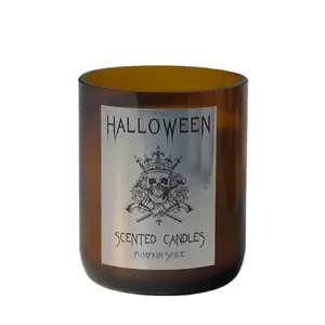 Barattolo marrone chiaro candele profumate candele etichette lucido bottiglia di vino vetro con bambù LA24P coperchio personalizzato per Halloween 7.9 once