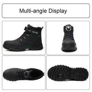 Chaussures de sécurité montantes en cuir unisexe avec bout en acier, anti-perforation et anti-écrasement, à bouton rotatif, pour le travail en usine et la construction - Product Image 3
