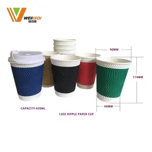 Biodegradable Disposable Coffee Ripple Wall Paper Cup Disposable Paper Coffee Cups With Lids And Sleeve