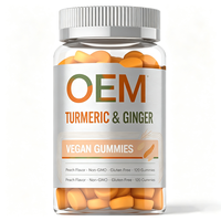 Gummies véganes au curcuma et au gingembre saveur pêche, sans OGM, sans gluten, 120 unités, complément alimentaire OEM