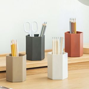 Modern <b>Plastic</b> Pen Holders Office Desk Accessory <b>Racks</b> Makeup Brush Storage <b>Racks</b> Large Capacity Six-edge Sanding Pen Holder - Product Image 4